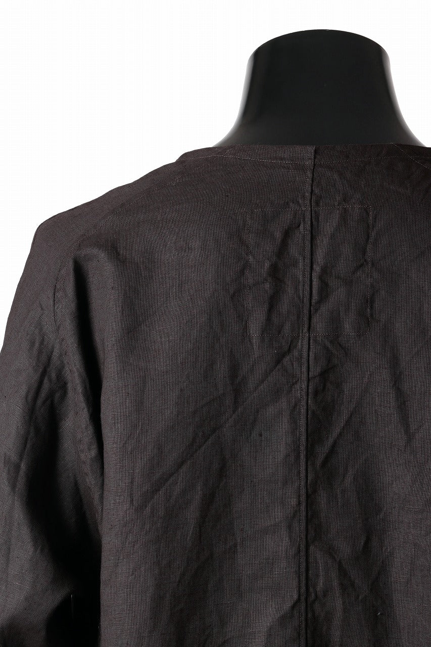 画像をギャラリービューアに読み込む, KLASICA "SH-044" SPLIT RAGLAN COLLAR LESS SHIRTS / BENGARA & SUMI COATED LINEN (BENGARA)