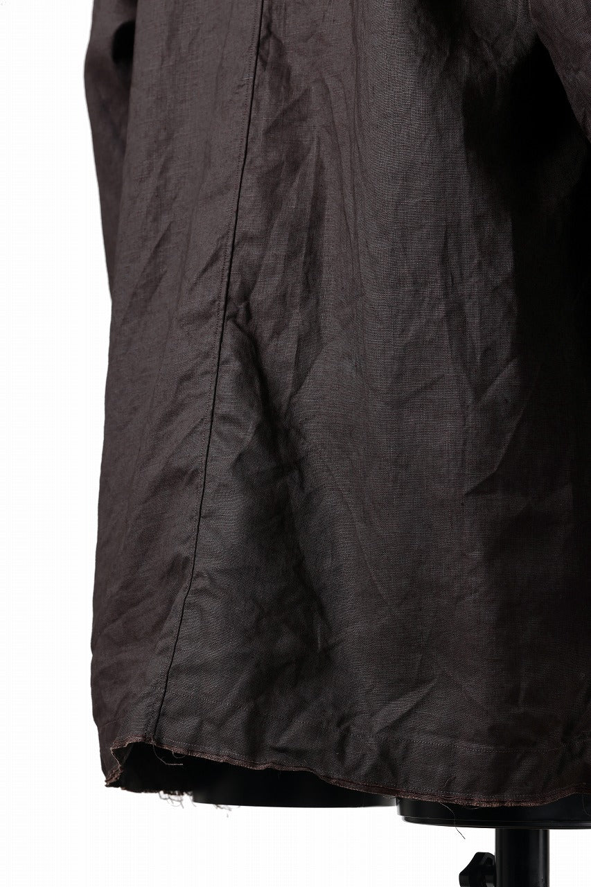 画像をギャラリービューアに読み込む, KLASICA "SH-044" SPLIT RAGLAN COLLAR LESS SHIRTS / BENGARA & SUMI COATED LINEN (BENGARA)