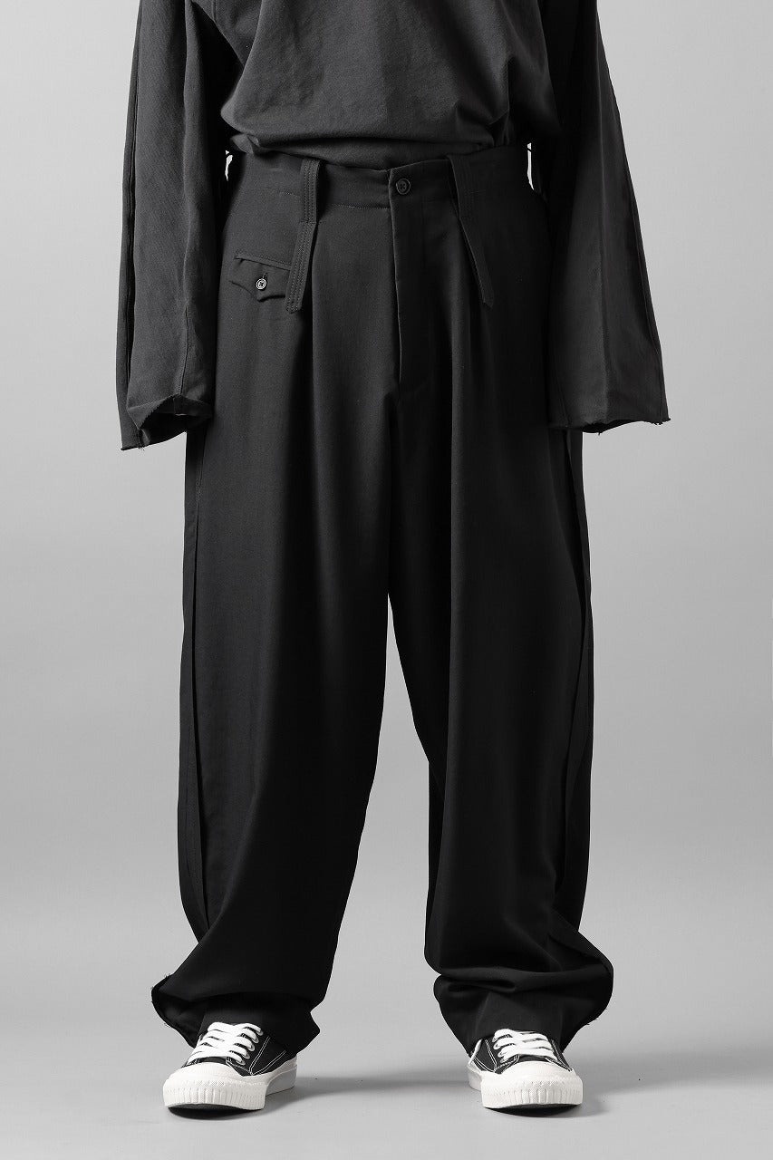画像をギャラリービューアに読み込む, Y's for men WITH DECORATIVE CLOTH TAPERED PANTS / WRINKLE WOOL GABARDINE (BLACK)