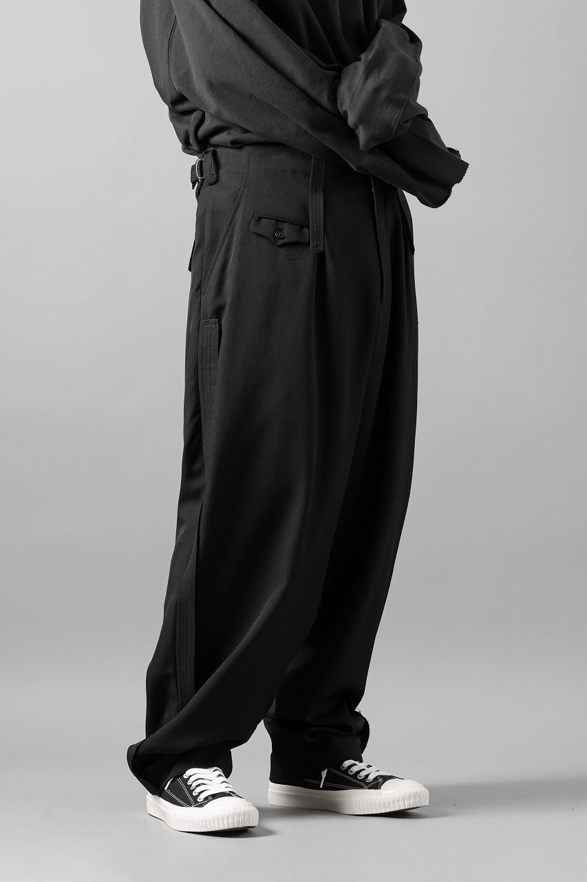 画像をギャラリービューアに読み込む, Y's for men WITH DECORATIVE CLOTH TAPERED PANTS / WRINKLE WOOL GABARDINE (BLACK)