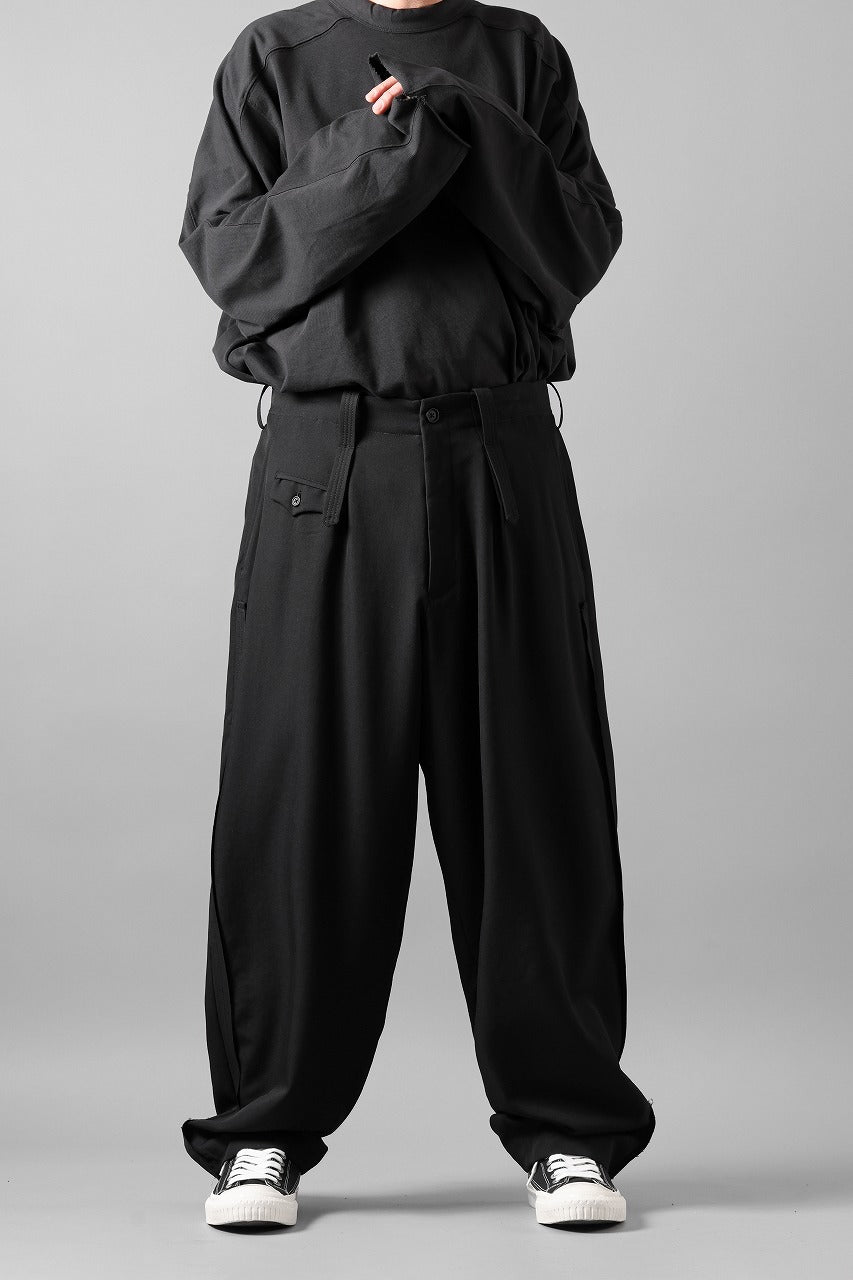 画像をギャラリービューアに読み込む, Y's for men WITH DECORATIVE CLOTH TAPERED PANTS / WRINKLE WOOL GABARDINE (BLACK)