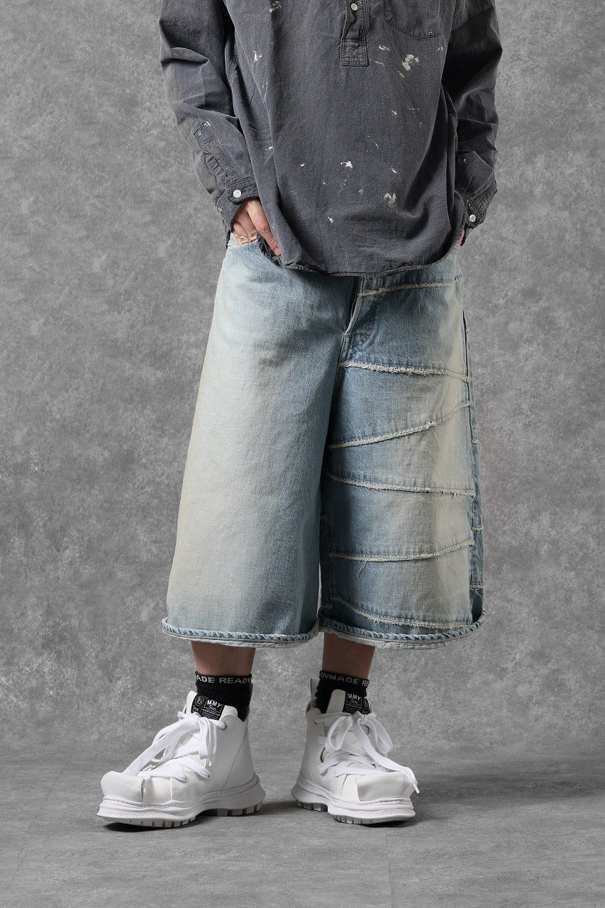 画像をギャラリービューアに読み込む, FULLCOUNT x KAMIYA Switching Denim Wide Bermuda Pants / 13.7oz Original Selvedge Denim (INDIGO BLUE)