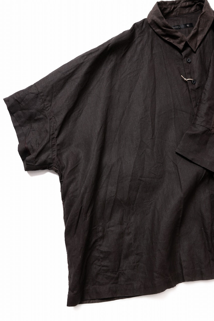 画像をギャラリービューアに読み込む, KLASICA "SH-047" EXTRA DROPPED 1/2 SLEEVE SHIRTS / BENGARA & SUMI COATED LINEN (BENGARA)