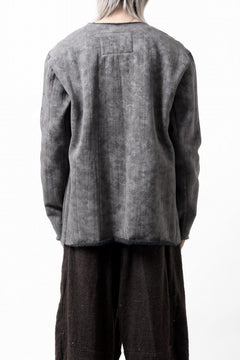 Load image into Gallery viewer, KLASICA BLACK CAT CREW NECK CARDIGAN / GRAINY PRINT BACK SIDE FLEECE (GREIGE)