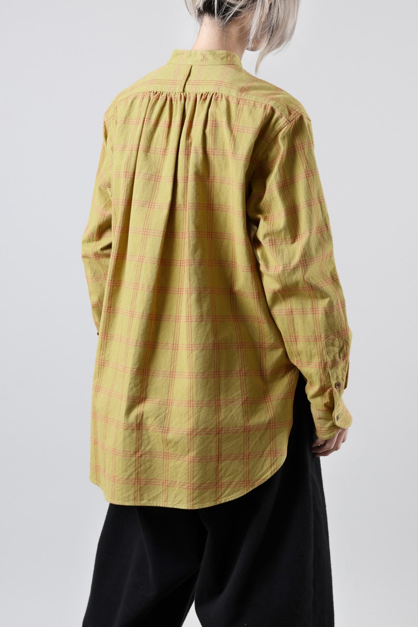 画像をギャラリービューアに読み込む, COLINA CHECK GRANPA SHIRT / AMUNZEN CHAMBRAY (MUSTARD)