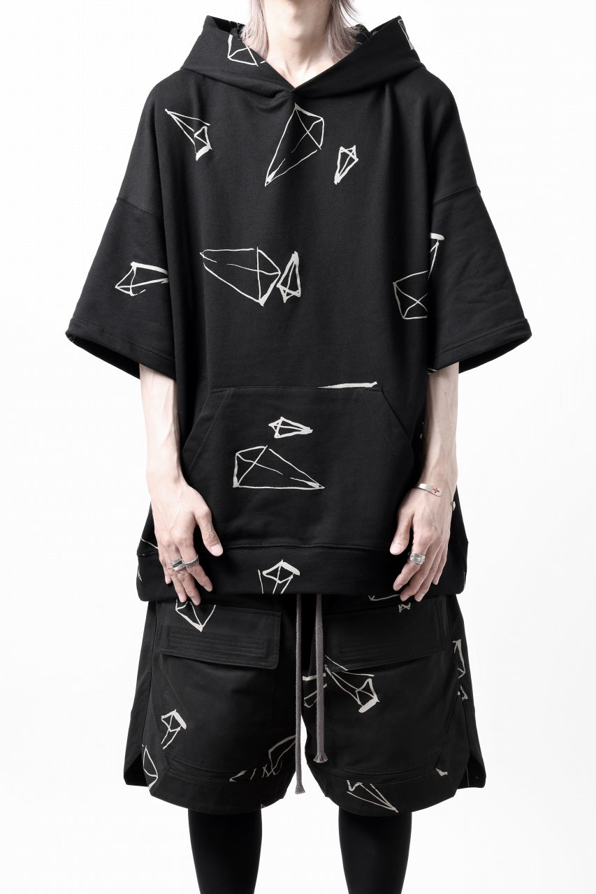 画像をギャラリービューアに読み込む, A.F ARTEFACT PYRA PATTERN PRINT SWEAT HOODIE SHORT SLEEVE (BLACK)