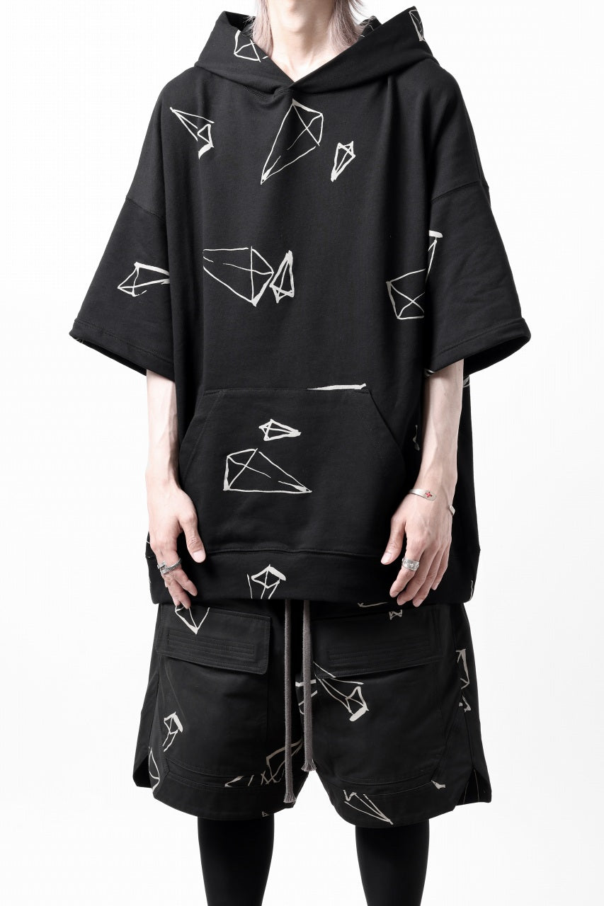 画像をギャラリービューアに読み込む, A.F ARTEFACT PYRA PATTERN PRINT SWEAT HOODIE SHORT SLEEVE (BLACK)