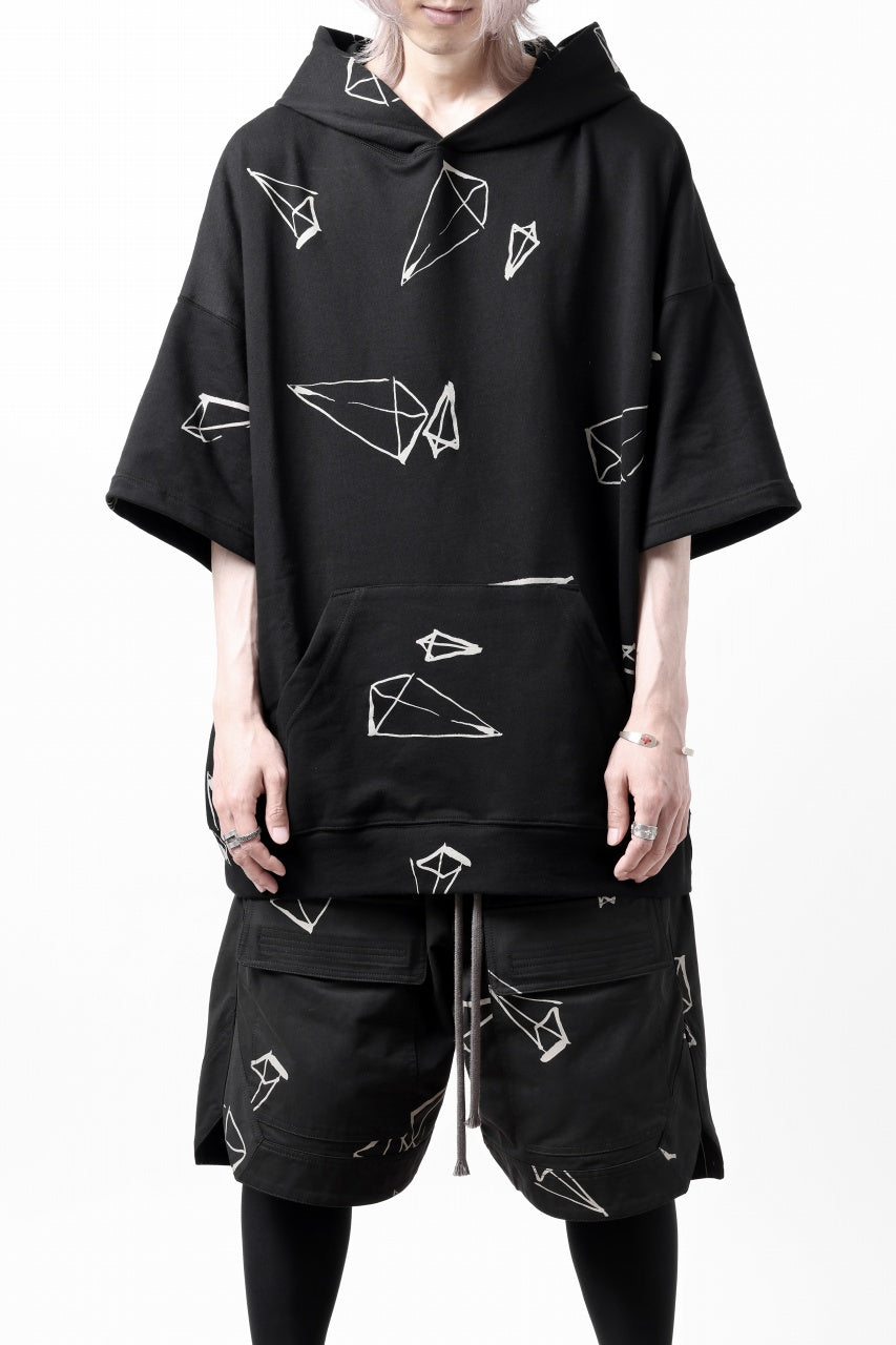画像をギャラリービューアに読み込む, A.F ARTEFACT PYRA PATTERN PRINT SWEAT HOODIE SHORT SLEEVE (BLACK)