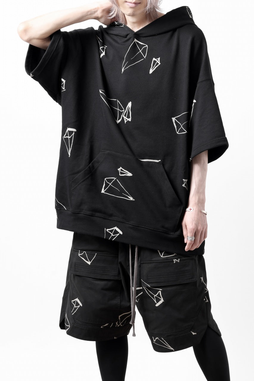 画像をギャラリービューアに読み込む, A.F ARTEFACT PYRA PATTERN PRINT SWEAT HOODIE SHORT SLEEVE (BLACK)