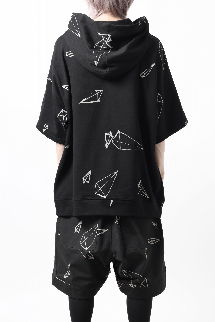 画像をギャラリービューアに読み込む, A.F ARTEFACT PYRA PATTERN PRINT SWEAT HOODIE SHORT SLEEVE (BLACK)