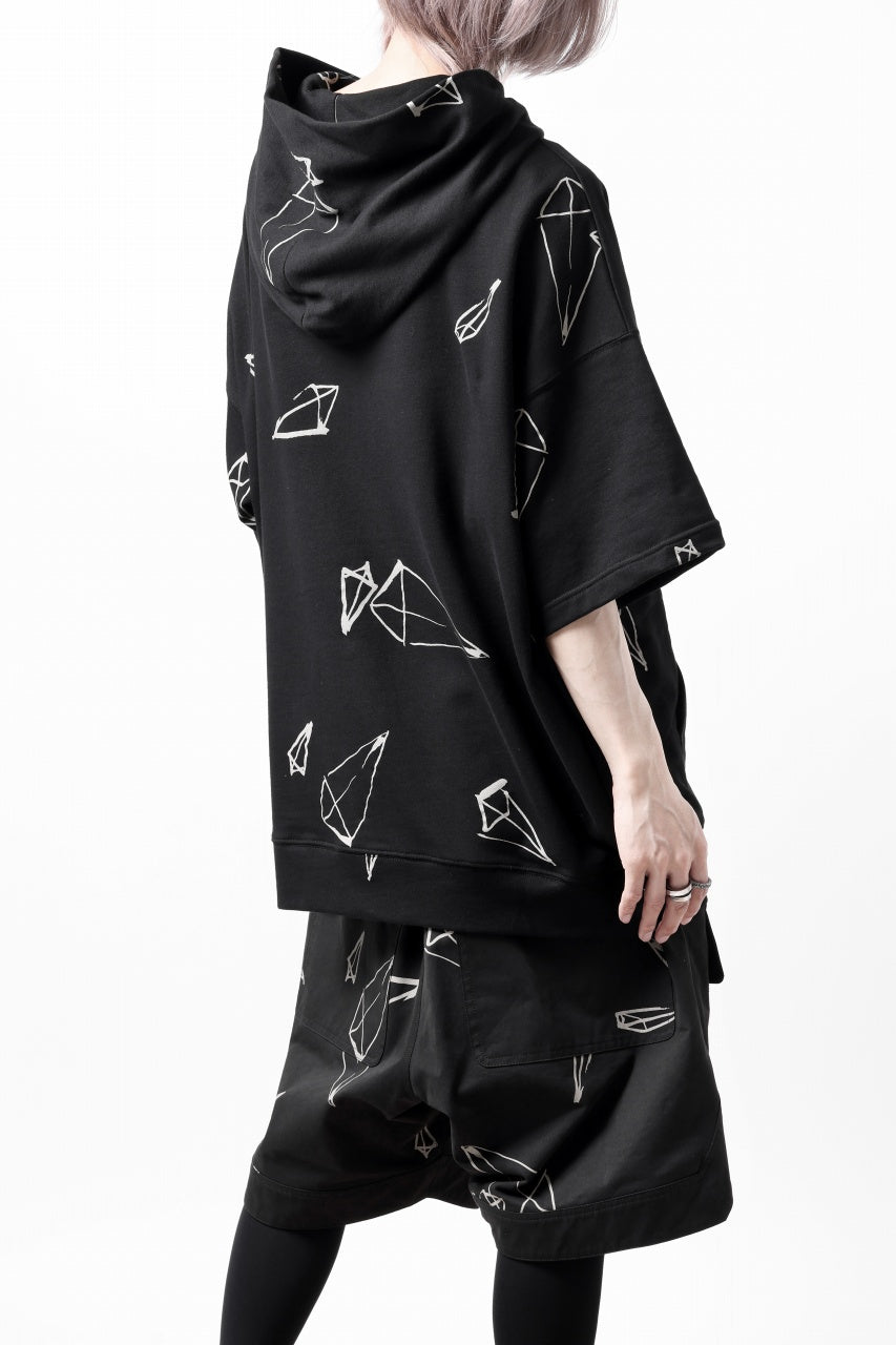 画像をギャラリービューアに読み込む, A.F ARTEFACT PYRA PATTERN PRINT SWEAT HOODIE SHORT SLEEVE (BLACK)