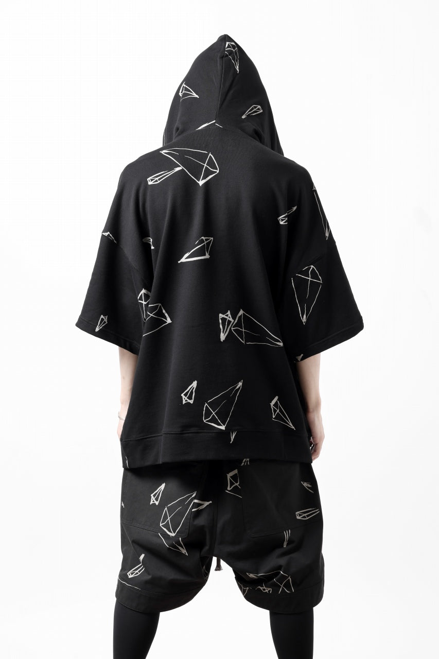 画像をギャラリービューアに読み込む, A.F ARTEFACT PYRA PATTERN PRINT SWEAT HOODIE SHORT SLEEVE (BLACK)