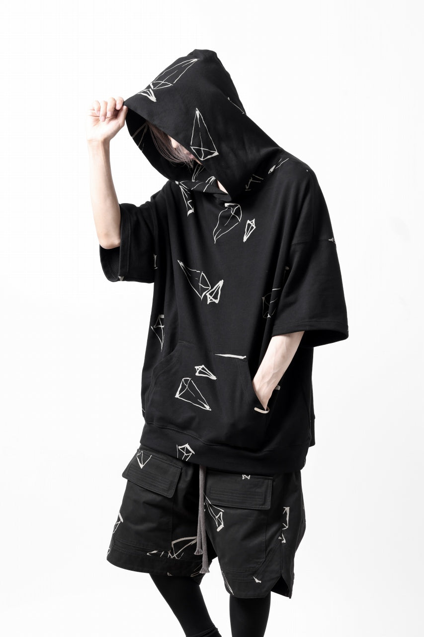 画像をギャラリービューアに読み込む, A.F ARTEFACT PYRA PATTERN PRINT SWEAT HOODIE SHORT SLEEVE (BLACK)