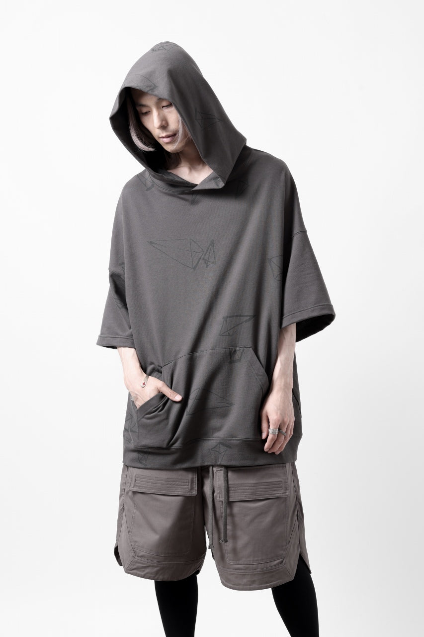 画像をギャラリービューアに読み込む, A.F ARTEFACT PYRA PATTERN PRINT SWEAT HOODIE SHORT SLEEVE (GREY)