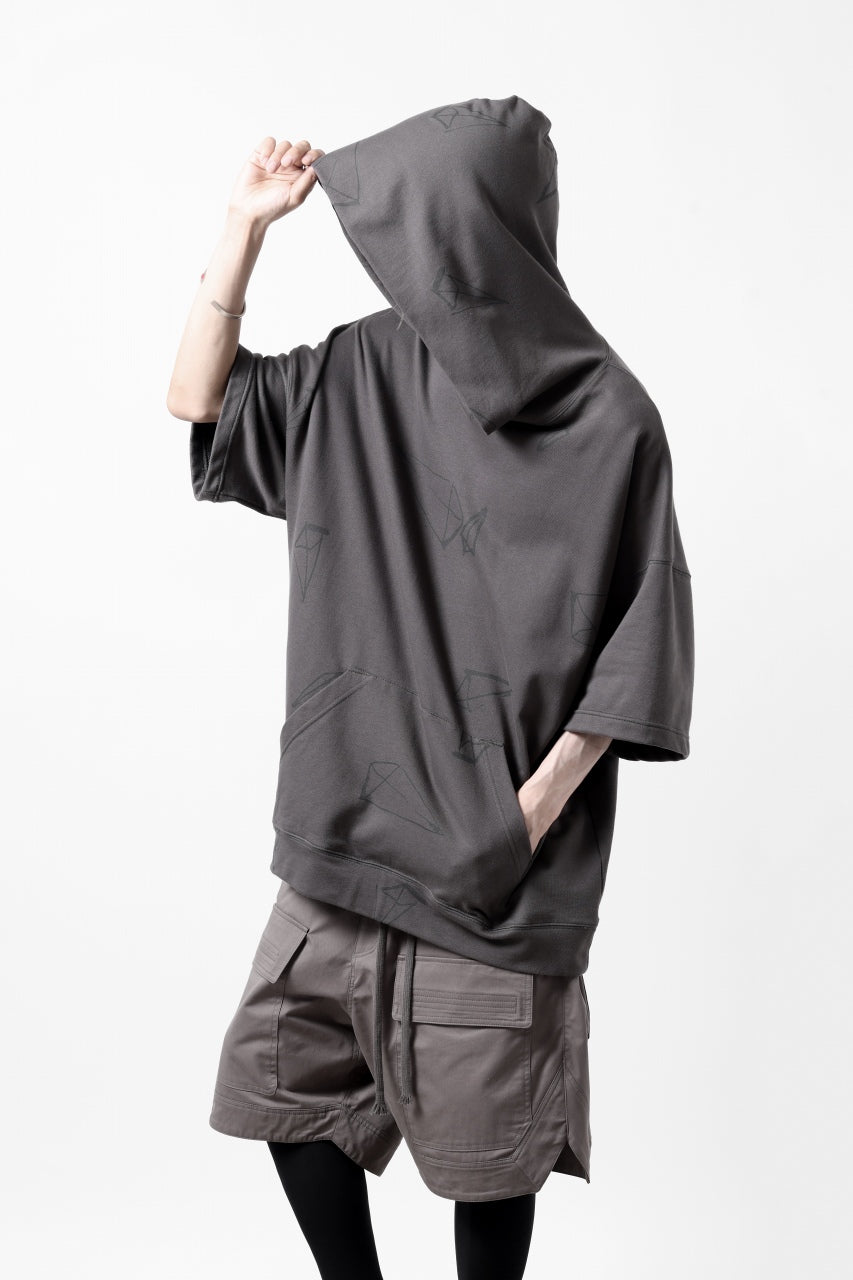 画像をギャラリービューアに読み込む, A.F ARTEFACT PYRA PATTERN PRINT SWEAT HOODIE SHORT SLEEVE (GREY)