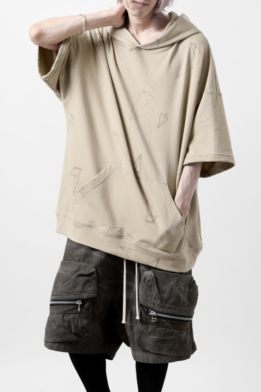 画像をギャラリービューアに読み込む, A.F ARTEFACT PYRA PATTERN PRINT SWEAT HOODIE SHORT SLEEVE (BEIGE)