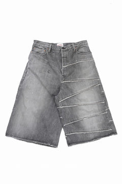 画像をギャラリービューアに読み込む, FULLCOUNT x KAMIYA Switching Denim Wide Bermuda Pants / 13.7oz Original Selvedge Denim (BLACK)