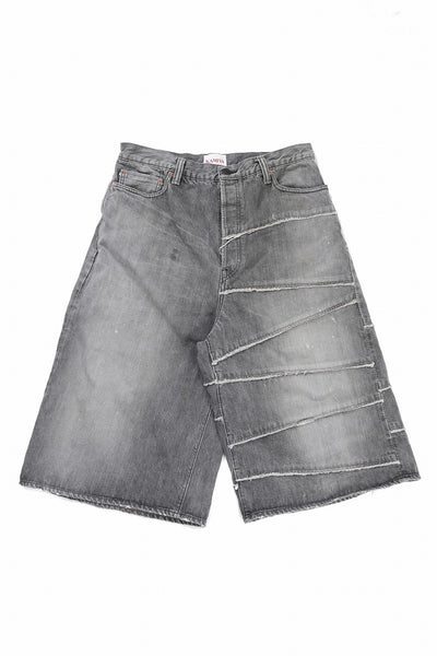 FULLCOUNT x KAMIYA Switching Denim Wide Bermuda Pants / 13.7oz Original Selvedge Denim (BLACK)