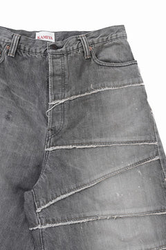 画像をギャラリービューアに読み込む, FULLCOUNT x KAMIYA Switching Denim Wide Bermuda Pants / 13.7oz Original Selvedge Denim (BLACK)
