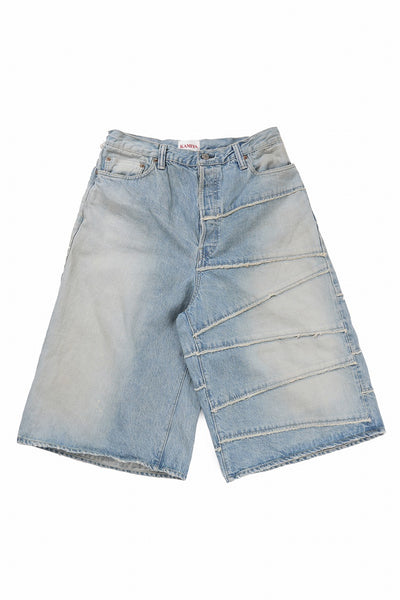 FULLCOUNT x KAMIYA Switching Denim Wide Bermuda Pants / 13.7oz Original Selvedge Denim (INDIGO BLUE)