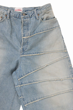 画像をギャラリービューアに読み込む, FULLCOUNT x KAMIYA Switching Denim Wide Bermuda Pants / 13.7oz Original Selvedge Denim (INDIGO BLUE)