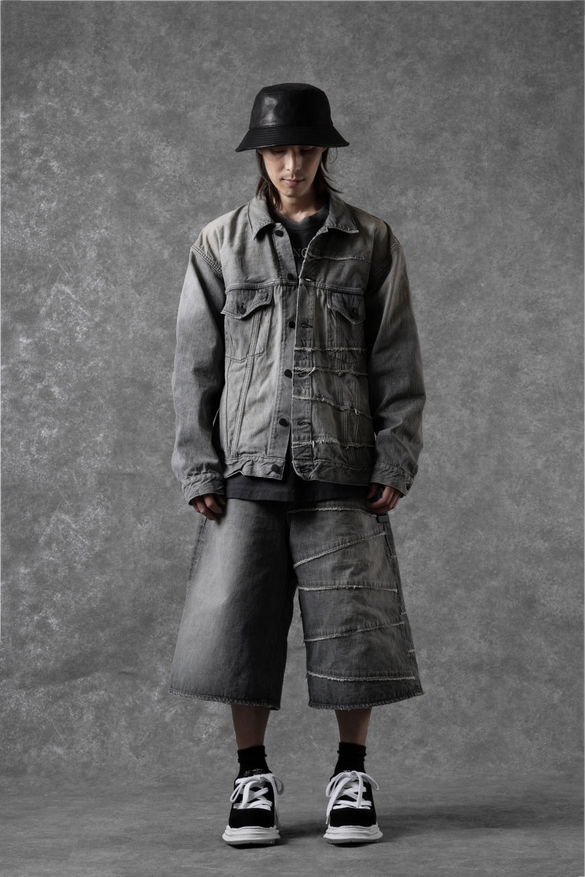 画像をギャラリービューアに読み込む, FULLCOUNT x KAMIYA Switching Denim Wide Bermuda Pants / 13.7oz Original Selvedge Denim (BLACK)