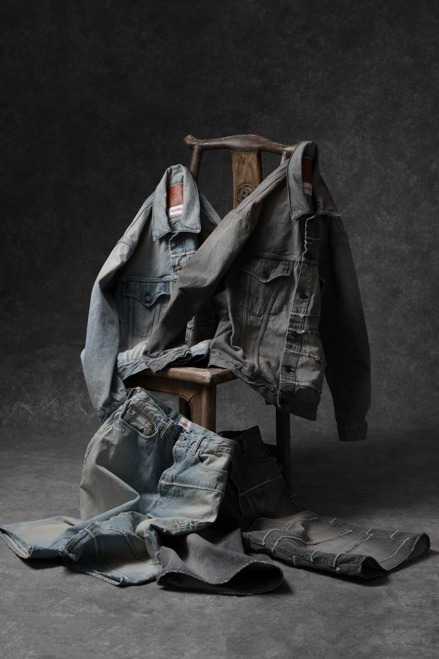 画像をギャラリービューアに読み込む, FULLCOUNT x KAMIYA Switching Denim Wide Bermuda Pants / 13.7oz Original Selvedge Denim (BLACK)