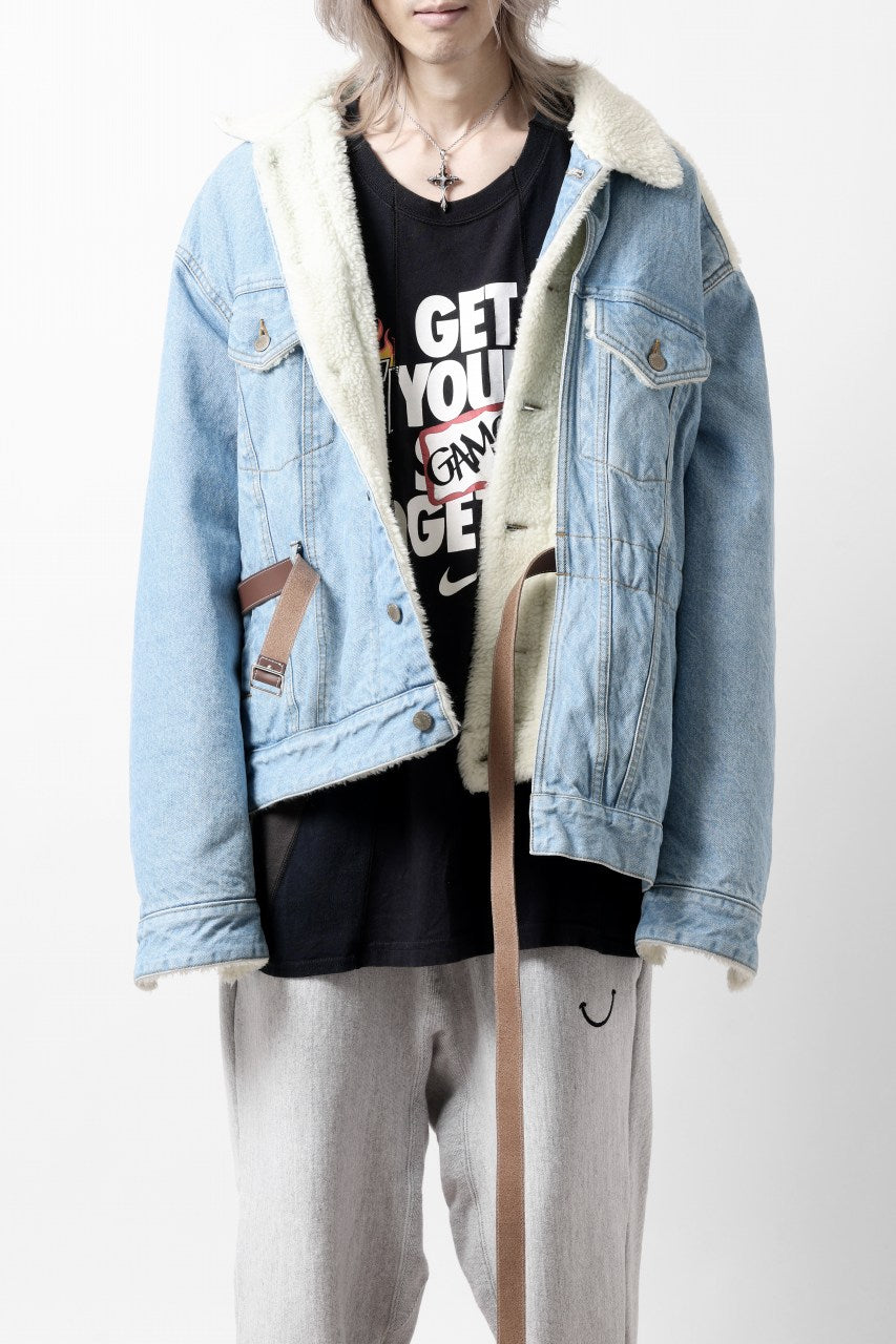 画像をギャラリービューアに読み込む, FACETASM ASSYMETRICAL BELTED SHERPA DENIM JACKET (INDIGO)