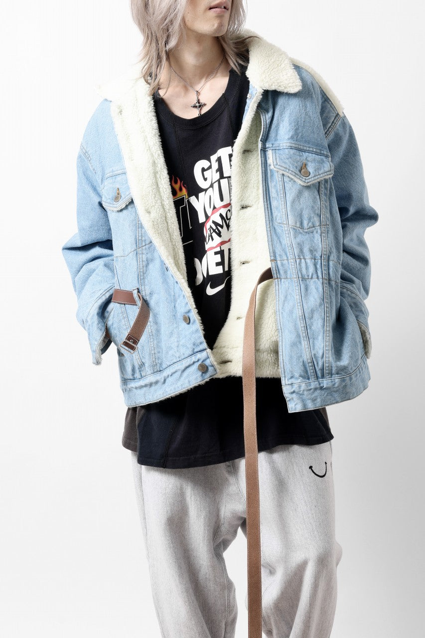 画像をギャラリービューアに読み込む, FACETASM ASSYMETRICAL BELTED SHERPA DENIM JACKET (INDIGO)