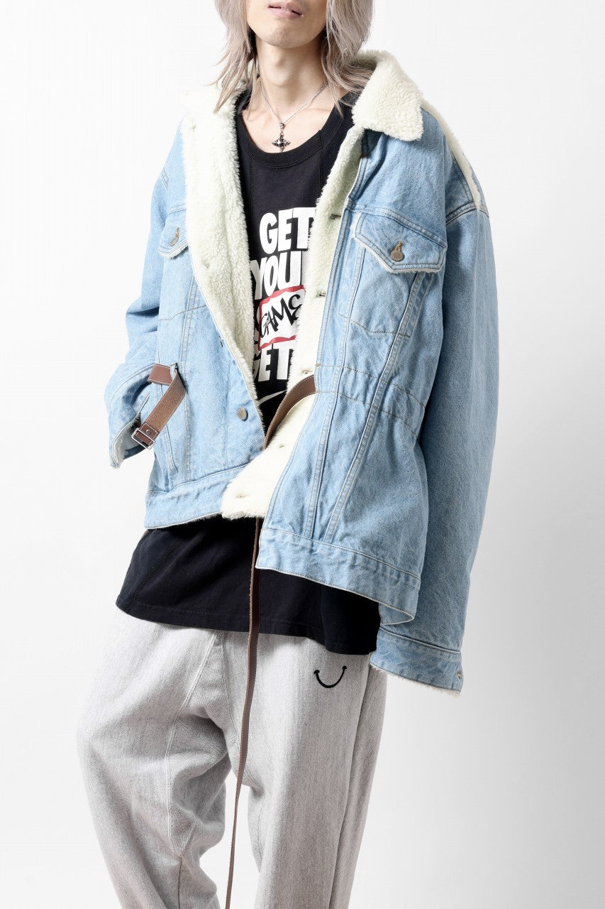 画像をギャラリービューアに読み込む, FACETASM ASSYMETRICAL BELTED SHERPA DENIM JACKET (INDIGO)