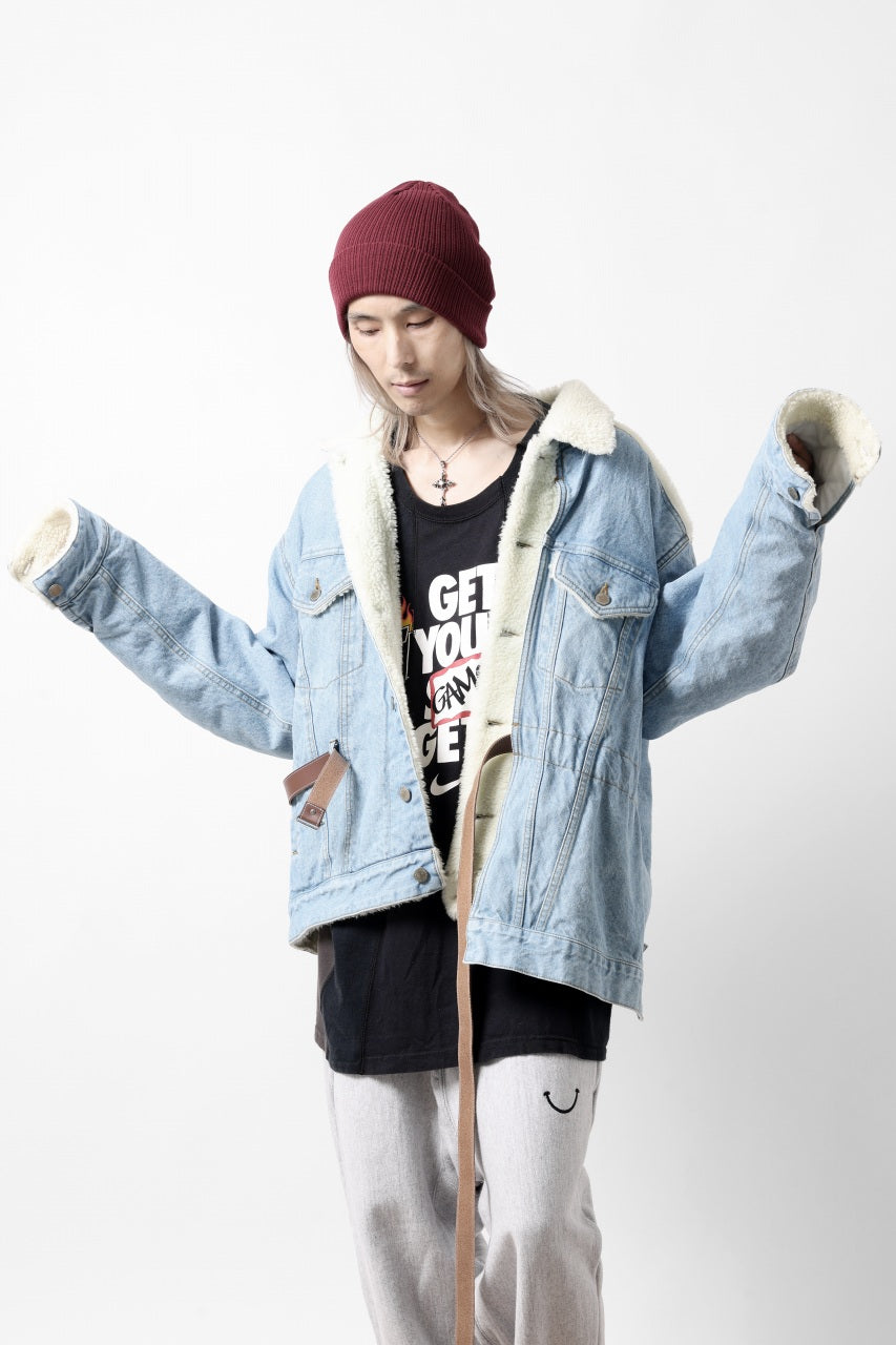 画像をギャラリービューアに読み込む, FACETASM ASSYMETRICAL BELTED SHERPA DENIM JACKET (INDIGO)