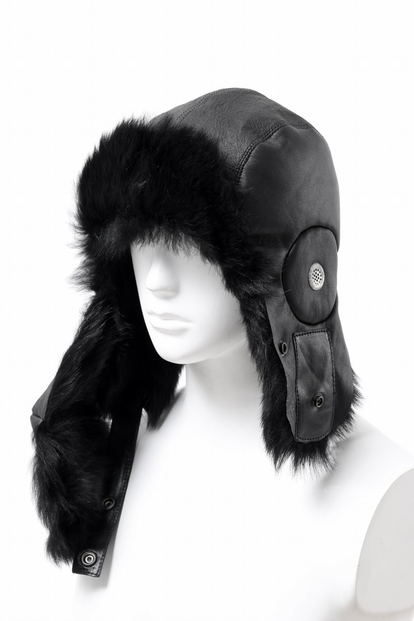 画像をギャラリービューアに読み込む, ierib AVIATOR CAP / toskana sheep shearling mouton + Dyneema (BLACK)