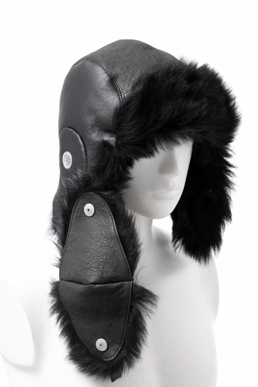 画像をギャラリービューアに読み込む, ierib AVIATOR CAP / toskana sheep shearling mouton + Dyneema (BLACK)