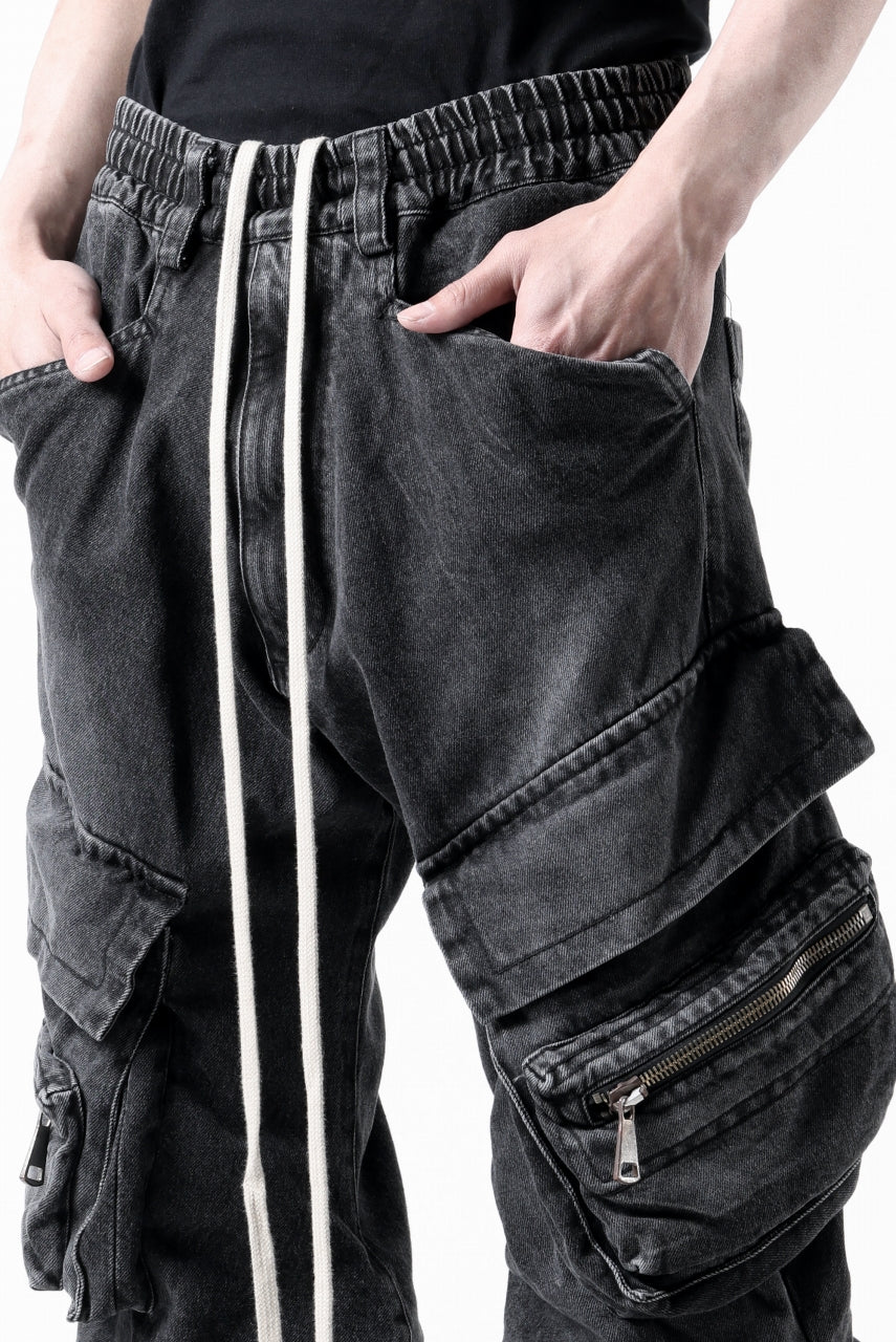 画像をギャラリービューアに読み込む, A.F ARTEFACT CARGO TUCK BAGGY PANTS / FADED DENIM (BLACK)