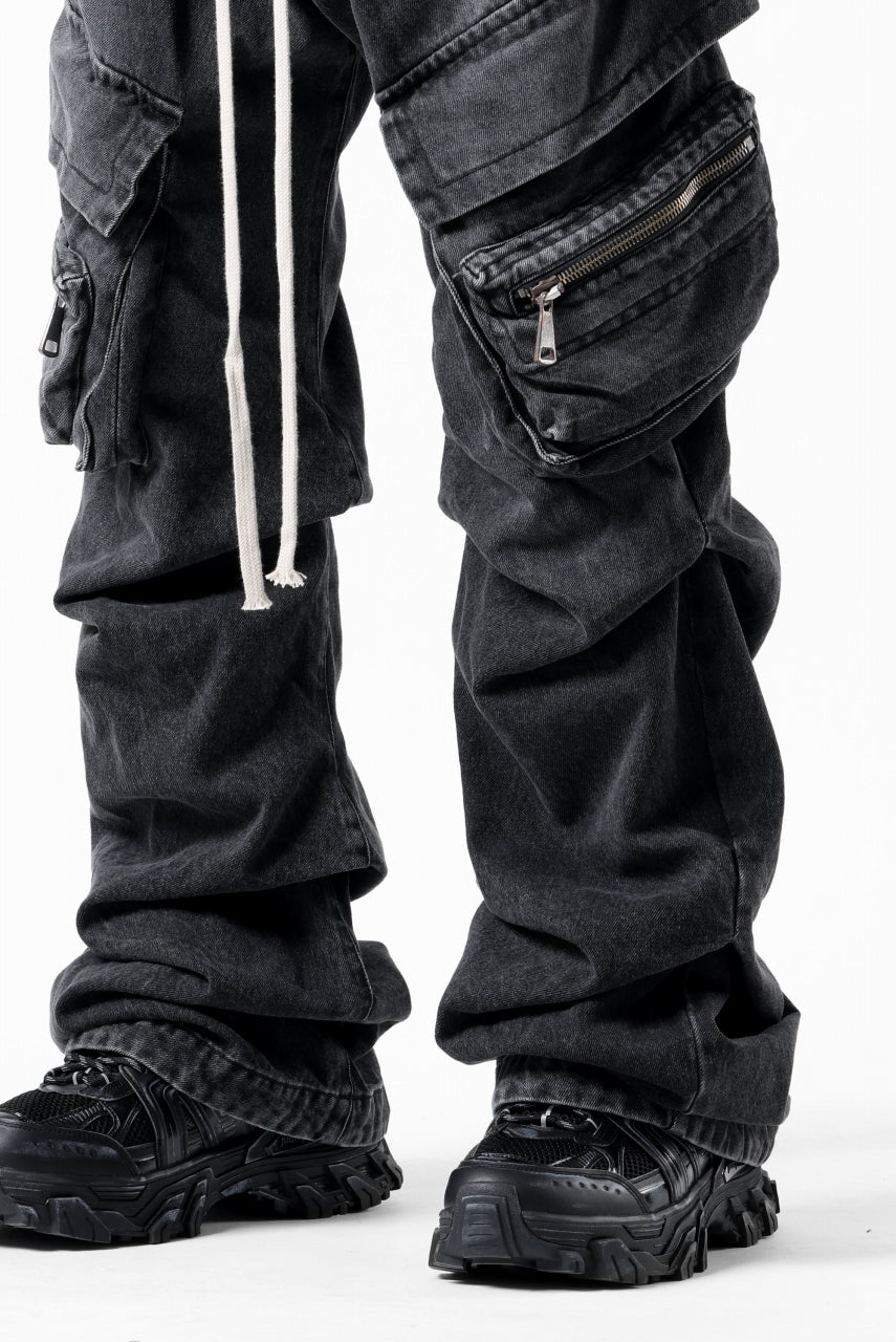 画像をギャラリービューアに読み込む, A.F ARTEFACT CARGO TUCK BAGGY PANTS / FADED DENIM (BLACK)