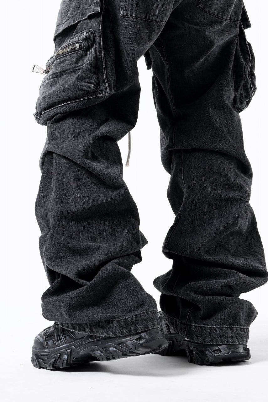画像をギャラリービューアに読み込む, A.F ARTEFACT CARGO TUCK BAGGY PANTS / FADED DENIM (BLACK)