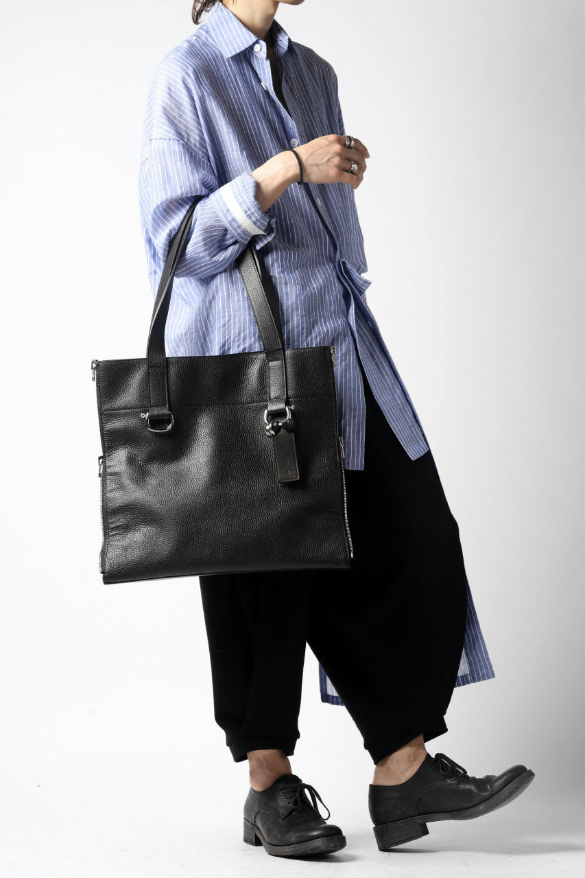 画像をギャラリービューアに読み込む, discord Yohji Yamamoto SIDE ZIP TOTE BAG L / SHRINK COW LEATHER (BLACK)