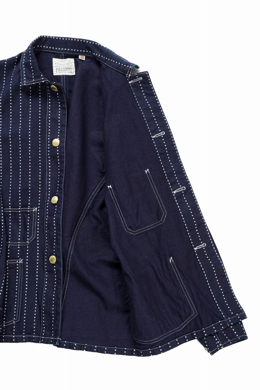 Load image into Gallery viewer, FULLCOUNT WABASH CHOREJACKET / INDIGO DYED DRILL with WASH STAR STRIPE (INDIGO / ONE WASHED)