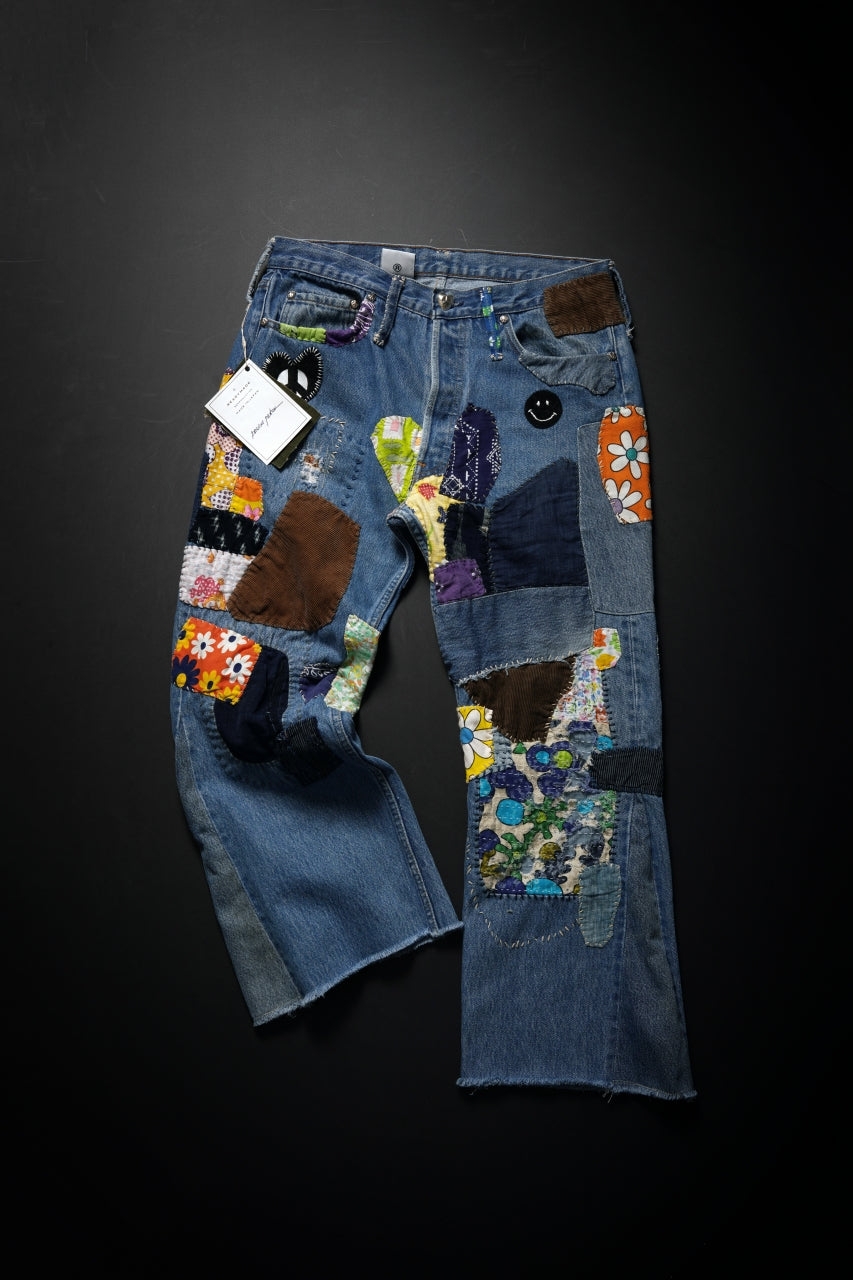 画像をギャラリービューアに読み込む, READYMADE HIPPIE DENIM PANTS / VINTAGE REMAKE + ART CRAFT (BLUE)