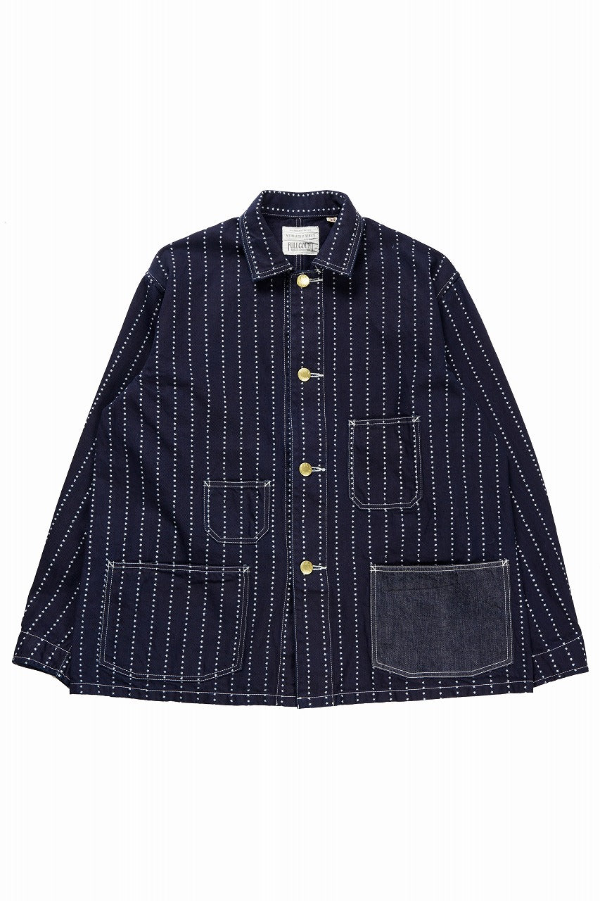 Load image into Gallery viewer, FULLCOUNT WABASH CHOREJACKET / INDIGO DYED DRILL with WASH STAR STRIPE (INDIGO / ONE WASHED)