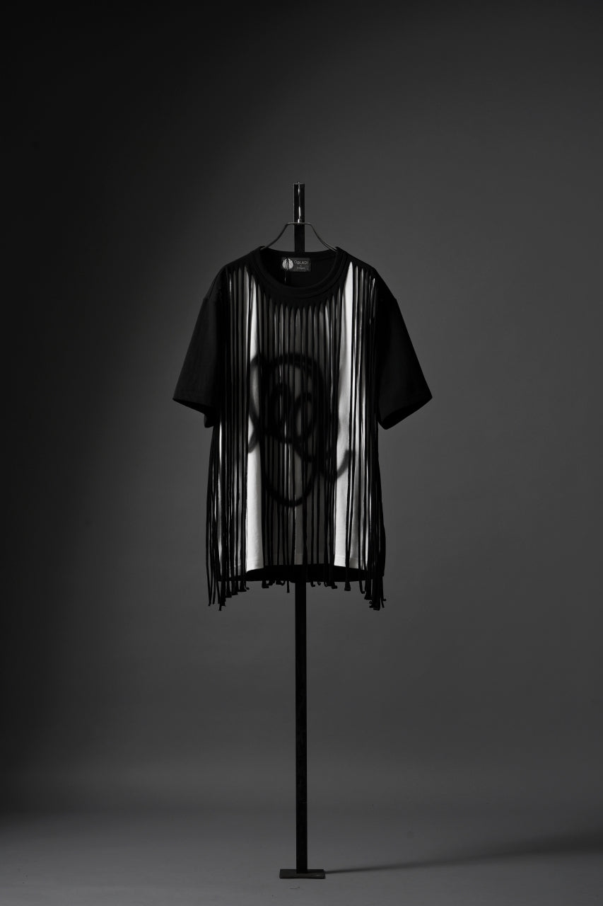 画像をギャラリービューアに読み込む, OBLADI TWO LAYER FRINGE CUT T SHIRT WITH AIRBRUSH PAINT (BLACK)