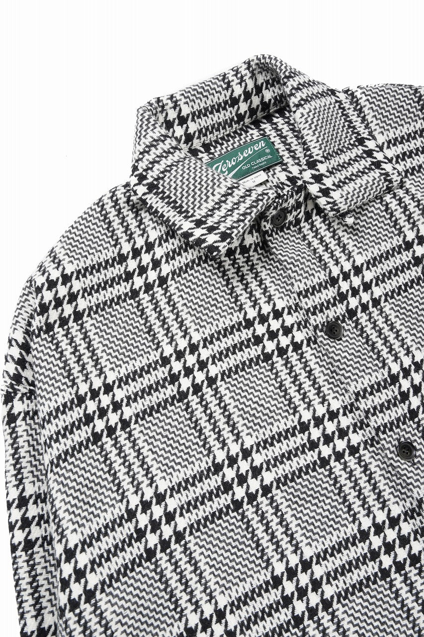 Load image into Gallery viewer, N/07 OPEN COLLAR L/S SHIRT / HOUNDSTOOTH GLEN CHECK (WHITE x GREY)
