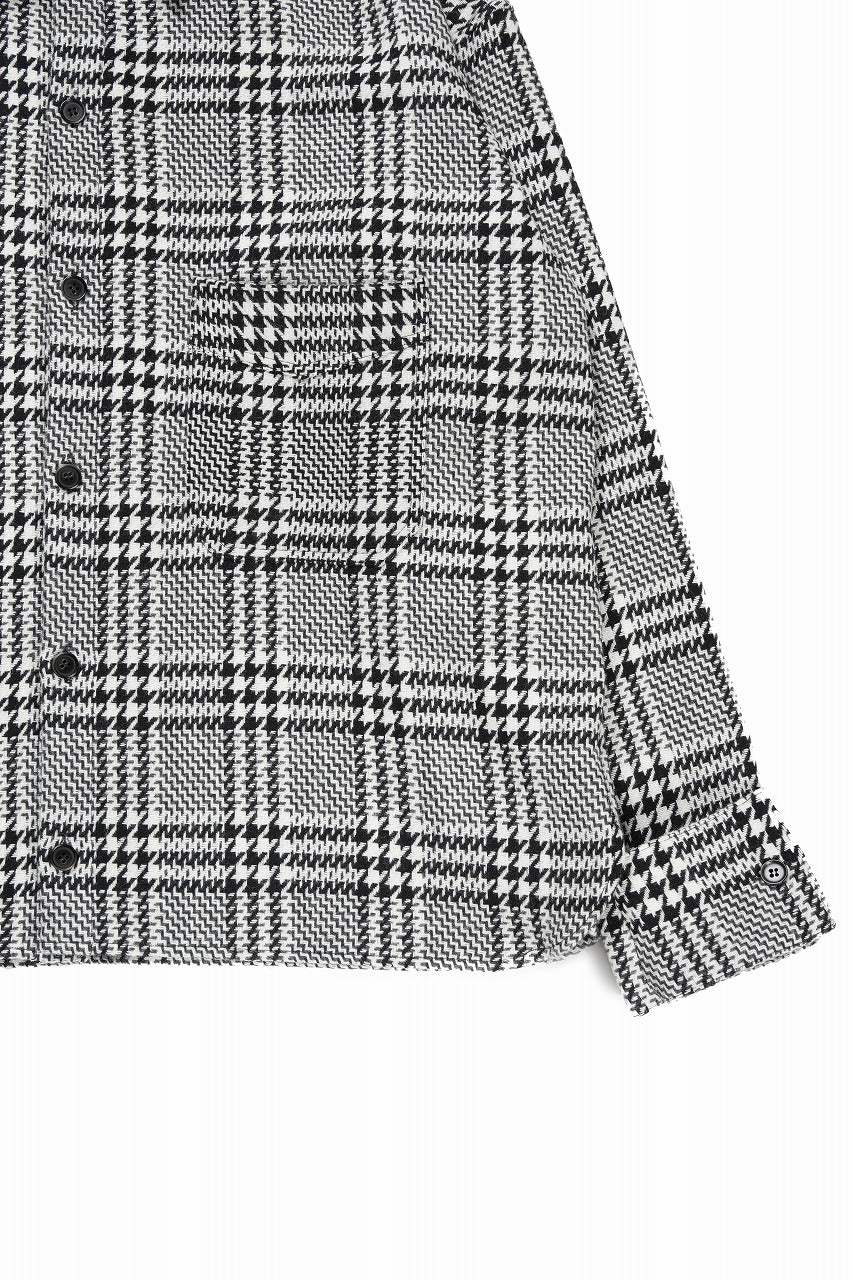 Load image into Gallery viewer, N/07 OPEN COLLAR L/S SHIRT / HOUNDSTOOTH GLEN CHECK (WHITE x GREY)