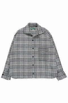Load image into Gallery viewer, N/07 OPEN COLLAR L/S SHIRT / HOUNDSTOOTH GLEN CHECK (WHITE x GREY)