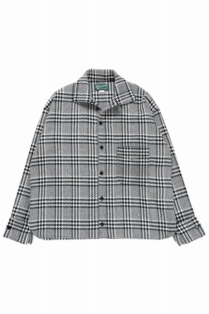 Load image into Gallery viewer, N/07 OPEN COLLAR L/S SHIRT / HOUNDSTOOTH GLEN CHECK (WHITE x GREY)
