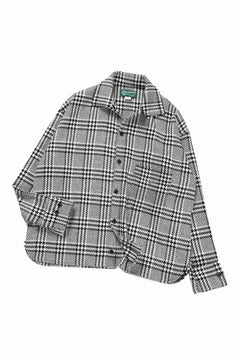 Load image into Gallery viewer, N/07 OPEN COLLAR L/S SHIRT / HOUNDSTOOTH GLEN CHECK (WHITE x GREY)