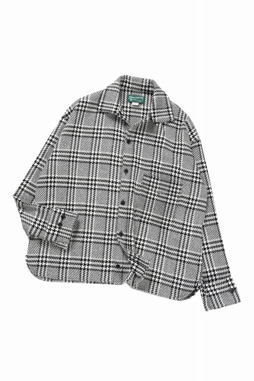 Load image into Gallery viewer, N/07 OPEN COLLAR L/S SHIRT / HOUNDSTOOTH GLEN CHECK (WHITE x GREY)