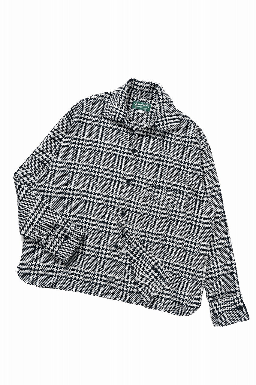 Load image into Gallery viewer, N/07 OPEN COLLAR L/S SHIRT / HOUNDSTOOTH GLEN CHECK (WHITE x BLACK)