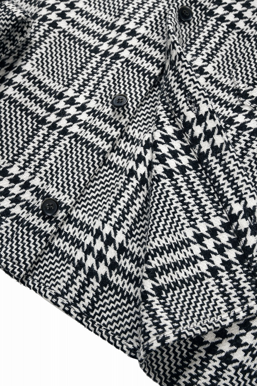 Load image into Gallery viewer, N/07 OPEN COLLAR L/S SHIRT / HOUNDSTOOTH GLEN CHECK (WHITE x BLACK)