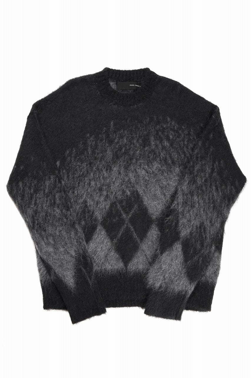 画像をギャラリービューアに読み込む, ISABEL BENENATO Gauzed Mohair Crew-Neck Sweater in Shaded Check (BLACK / GRAPHITE)